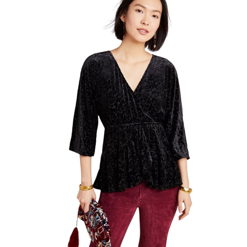 Anthropologie Aleksa Burnout Velvet Top Black Size XS